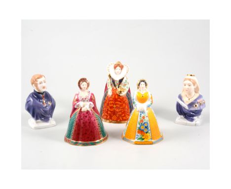 Royal Worcester Connoisseur Collection candle snuffers, Six Wives of Henry VIII, 12cm; a pair of candle snuffer busts, Queen 
