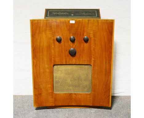Murphy 188 vintage mains radio, walnut case, similar to a design by Gordon Rusell, width 68cm, height 86cm.