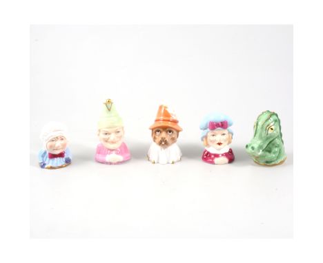 Royal Worcester Connoisseur Collection candle snuffers, a set of five, Punch, Judy, Baby, Crocodile, and Toby, all limited ed