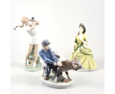 Collection of Royal Doulton figures, Ascot, HN.2356, 15cm; another, Sandra, HN2401; two Nao porcelain figures, boy and girl g