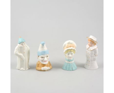 Royal Worcester candle snuffers, Howard, limited edition 350/750; Boy with Boater; Toddy; Mob Cap; Girl with Muff; Feathered 