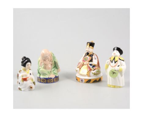 Royal Worcester candle snuffers, Japanese Girl (2), Emperor, Mandarin (2), Sleeping Buddha, Smiling Buddha, Mandarin (1977), 