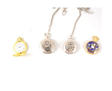 A collection of modern novelty pocket watches to include; Harley Davidson, Rotary, "Railway Engine".