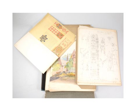 Collection of 1860s architectural drawings, French buildings, and personal sketches, folio.