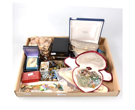 A collection of costume jewellery , brooches, beads, simulated pearl necklaces, marcasite jewellery, a lady's Citizen wristwa