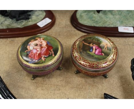 Pair of Limoges/Serves style gilt metal mounted trinket boxes