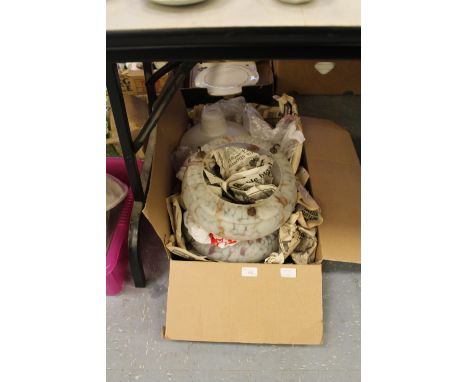 Box of vintage glass light shades