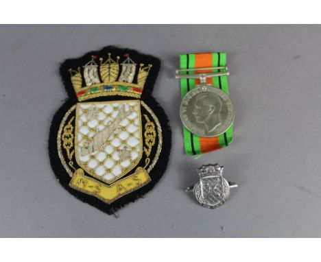 Anti Submarine warfare sweetheart brooch, Bullion blazer badge, WW2 defence medal