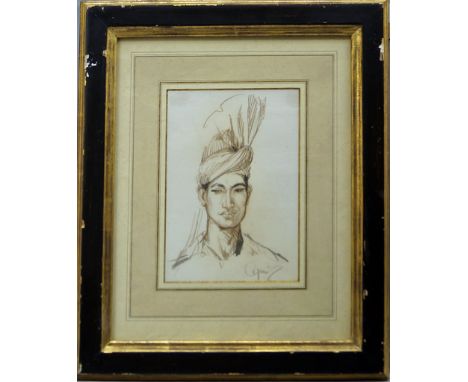 British Colonial School, mid-20th century- Portrait of two Pathans from the North West frontier; a pair, black and brown chal
