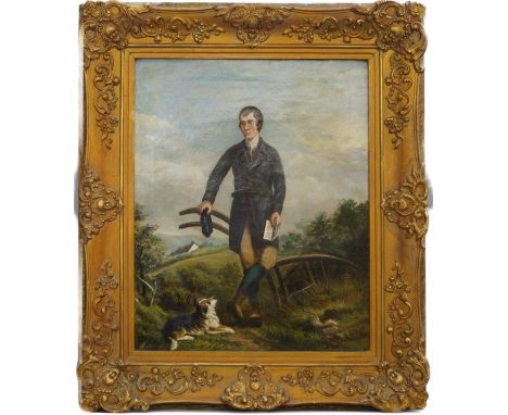 David J Pennicuick, British Provincial School, 19th century- Portrait of Robert Burns standing full-length in a landscape wit