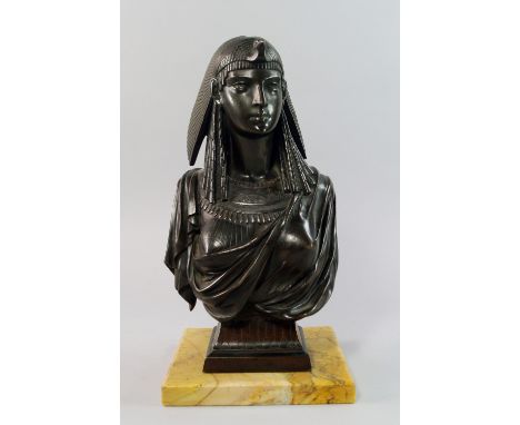 Pierre-Eugene-Emile Hebert, French, (1828-1893), a bronze bust of an Egyptian woman, wearing an elaborate head dress and neck