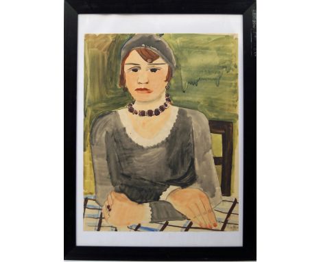 Stern, early-mid 20th century- Portrait of a lady half-length seated at a table; watercolour over pencil, signed and dated 19