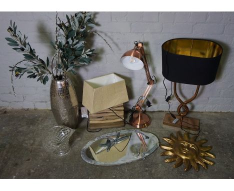 Two Boxes of Assorted Lamps and Glass, To include an Angle poise Lamp and Table Lamps etc