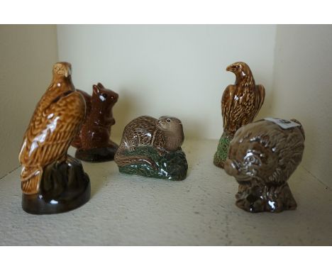Five Beswick Beneagles Scotch Whisky Figures with Contents, To include a Haggis, and Squirrel, (5)