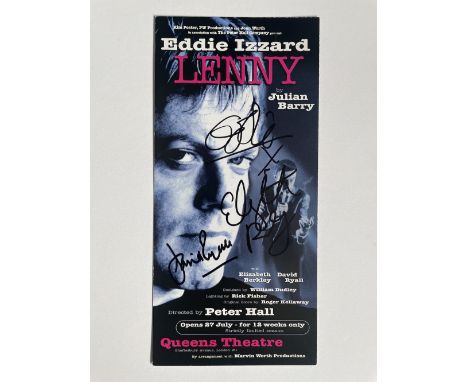 Eddie Izzard, Elizabeth Berkley, David Ryall Lenny Cast Members signed theatre leaflet. Good condition. All autographs are ge