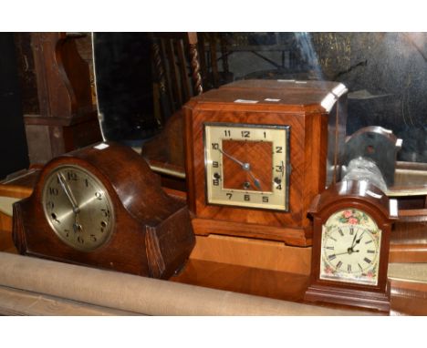 A 1930's mantel clock;  another, walnut;  etc (3)