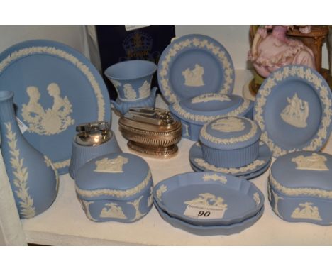 Wedgwood Blue Jasper Ware - lighter, trinket dishes, dressing pots and cover plates, etc 