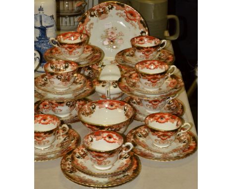 A Staffordshire tea service, decorated with flowers and foliage, c.1890