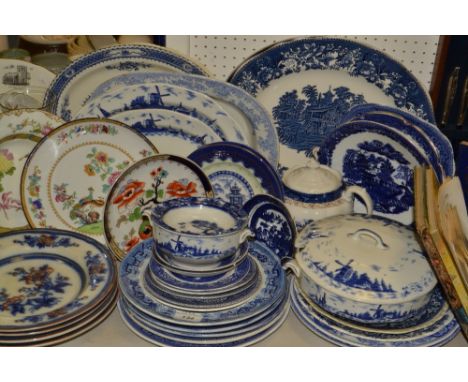 Blue and White - blue and white, Willow pattern;  Empire Ware East Anglia tureen and meat plates;   etc 