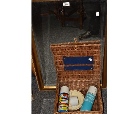 Household Goods - a contemporary framed mirror ; a wicker picnic hamper , a 1930s circular wall mirror (3)