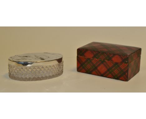 Boxes and Objects - a tartan ware trinket box; a silver topped dressing table box , lid embossed with Reynolds angels , Londo