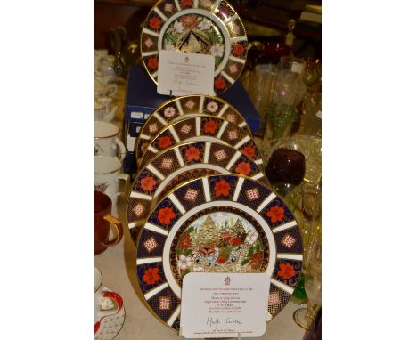 A Royal Crown Derby Imari First Christmas plates, 1991, 106/1,500, boxed; others, 1992, 210/2,00;  1993, 1018, 2500;  1996, 1