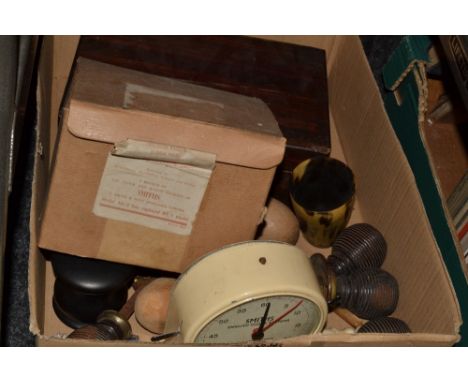 Boxes and Objects - a Victorian work box, c, 1860;  a Smiths English Clock System seconds timer;  a set of lignum vitae door 