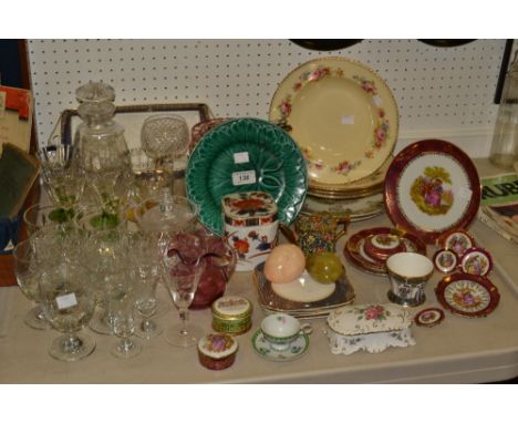 Ceramics and Glassware - a clear glass decanter;  sundae dishes;  Limoges trinket dishes;  tumblers;  etc 