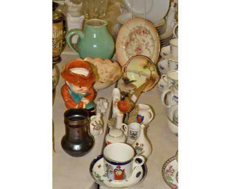 A Border Fine Art pheasant;  a Shorter character jug;  crested ware, including rabbit, Goss;  Nursery cup and saucer;   etc