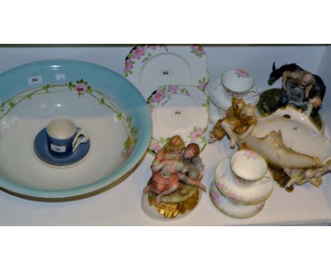 Ceramics - a part Gladstone China tea set, comprising sandwich plate, tea plates (4), cups and saucers (4), etc; wash bowl; a