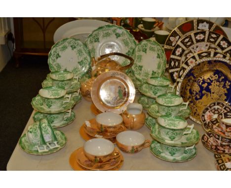 Ceramics - a Wellington china tea set, printed in green with gilding to rim, pattern no3979 comprising sandwich plate 11 tea 