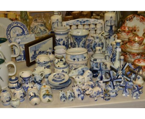 Dutch Delft - spice rack, jugs, vases, clogs, money bank;  mugs;  windmills;  Collectors plates;  etc 