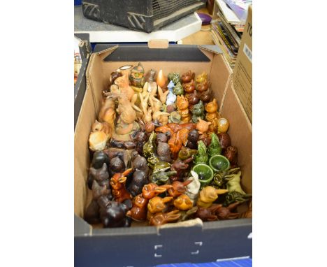 BOX CONTAINING A LARGE COLLECTION OF MODEL RABBITS, OWLS, AND SQUIRRELS