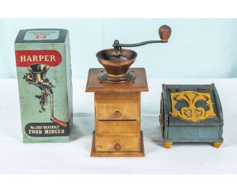Vintage Harper food mincer, coffee grinder and herb box