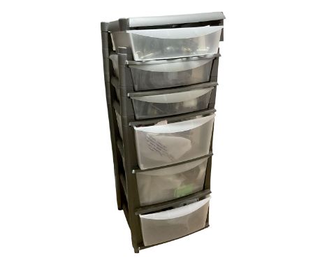 Large quantity of light fitting spare parts and accessories in plastic floor standing six-drawer chest