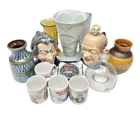 Bairstow Manor Pottery Tony Blair teapot and Tony Hague, Spode Copeland vase, glass vases, glass paperweight etc 
