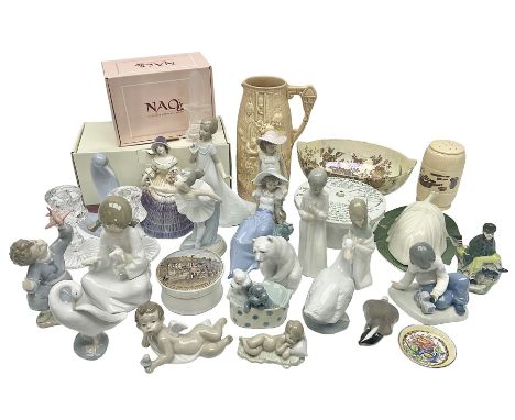 Five Lladro figures, to include Mary, Jesus, polar bear etc, together with a large collection of Nao figures and other cerami