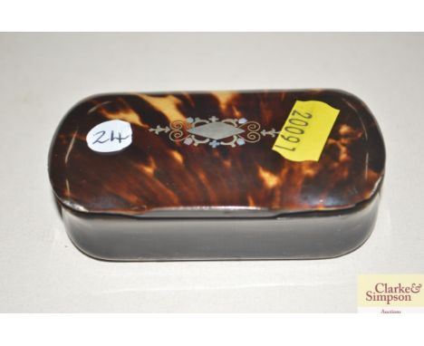 A late George III tortoiseshell snuff box with white and yellow metal hinged lid 