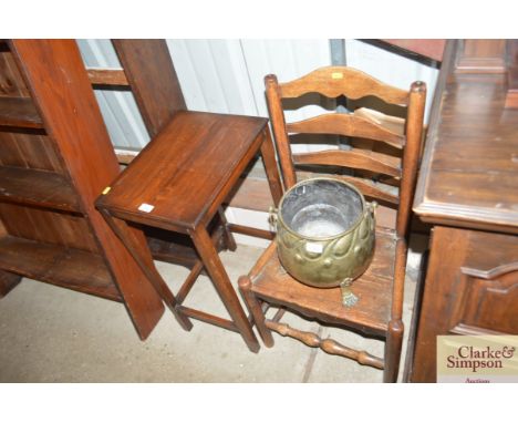 An oak ladder back chair; and a mahogany side table 