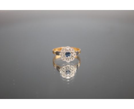 AN 18CT SAPPHIRE AND DIAMOND RING, ring size K