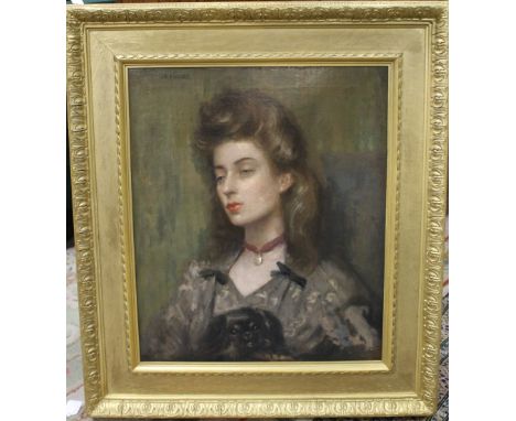 ATTRIBUTED TO SIR JAMES GUTHRIE (1859-1930). Scottish school, an impressionist portrait study of a young woman and her dog in