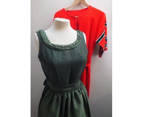 AN 1970S RETRO STYLE KNITWEAR DRESS BY ST MICHAEL, label size 14, together with an early 20th century style costume comprisin