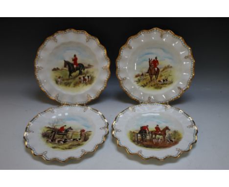 A SET OF FOUR ROYAL CROWN DERBY HUNTING PLATES, signed J Doyle, Dia 25.5 cm