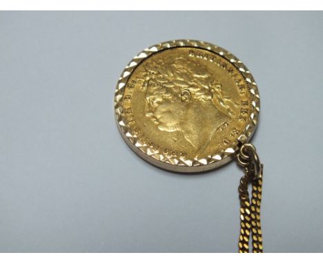 A GEORGE IIII FULL SOVEREIGN ON 9 CARAT GOLD CHAIN, dated 1822, approx weight 11.2g
