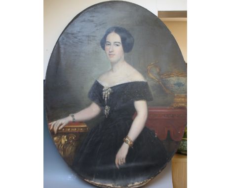 E MAYER (XX). Oval portrait of a lady, signed centre left and dated 1853, oil on canvas, unframed, 116 x 89 cm  S/DCondition 