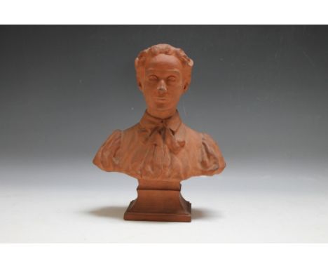 A TERRACOTTA BUST OF A LADY, signed and dated 1898, H 28 cm