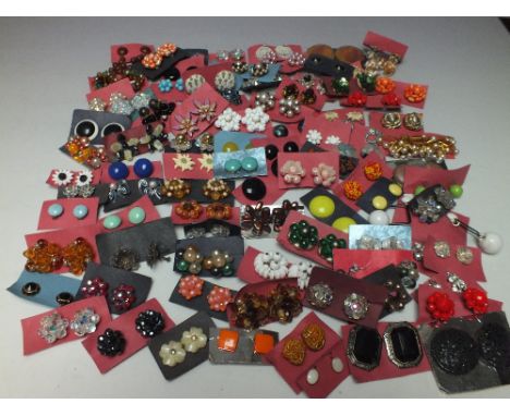 A LARGE COLLECTION OF VINTAGE EARRINGS, various styles and periods, mostly clip-on examples (Approx 90)