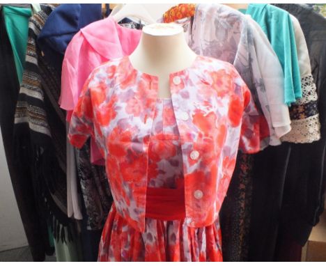 A COLLECTION OF LADIES VINTAGE CLOTHING, various styles and periods including 1970s examples, comprising a selection of  dres