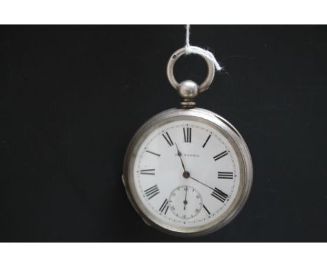 A SILVER OPEN FACED MANUAL WIND POCKET WATCH BY H MORRIS,  Dia 5.25 cm