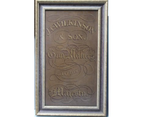 ENGLISH SCHOOL (XIX). 'James Wilkinson & Son, Gun Makers to his Majesty', oil on canvas, framed, 61 x 34 cm